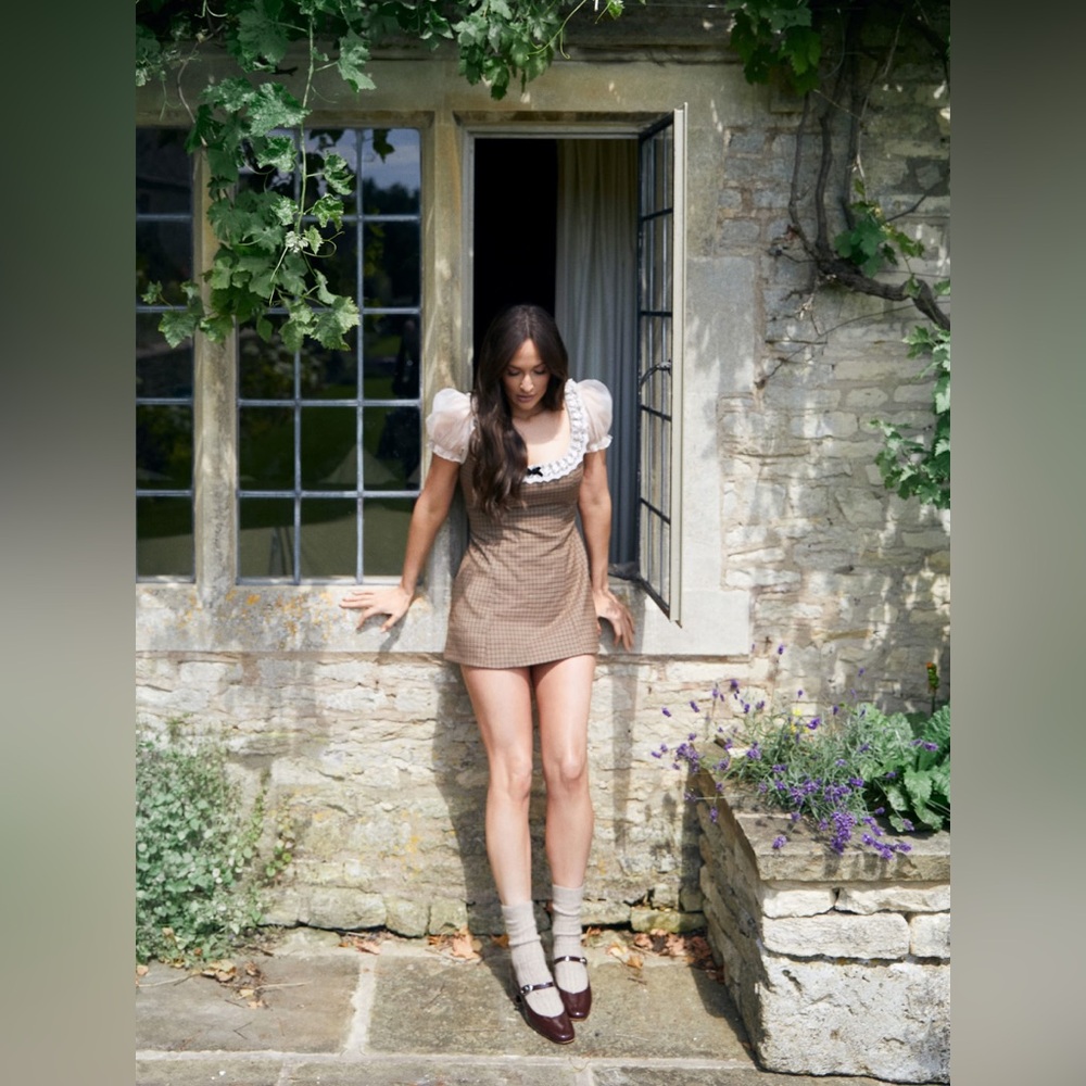 Reformation x Kacey Musgraves Bunny Dress In Brown Plaid, brand new, no flaws.
